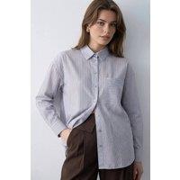 WOVCOR Women's Relaxed Fit Vertical Stripe Button Front Shirt | Size: Medium