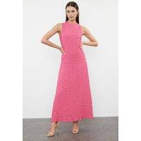 WOVCOR Women's Textured Sleeveless Maxi Dress with Relaxed Silhouette in Fuchsia | Size: Medium