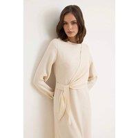 WOVCOR Women's Tie Waist Long Sleeve Woven Maxi Dress in Ecru | Size: 10