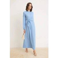 WOVCOR Women's Tie Waist Long Sleeve Woven Maxi Dress in Light Blue | Size: 14
