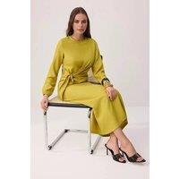 WOVCOR Women's Tie Waist Long Sleeve Woven Maxi Dress in Olive | Size: 8