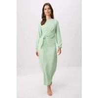 WOVCOR Women's Tie Waist Long Sleeve Woven Maxi Dress in Mint | Size: 6