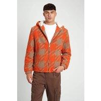 Native Youth Men's Borg Lined Houndstooth Zip Hooded Jacket in Orange | Size: Medium