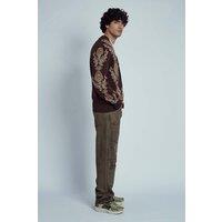 Native Youth Men's Floral Knit V-Neck Button Long Sleeve Cardigan in Brown | Size: Medium