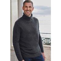 WoolOvers Men's Mens Lambswool Polo Neck Jumper in Dark Grey | Size: Large