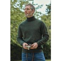 WoolOvers Men's Mens Lambswool Polo Neck Jumper in Dark Green | Size: 2XL