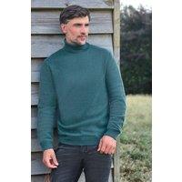 WoolOvers Men's Mens Lambswool Polo Neck Jumper in Teal | Size: 2XL