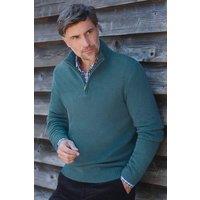 WoolOvers Men's Mens Lambswool Zip Neck Jumper in Teal | Size: XL