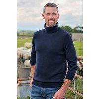 WoolOvers Men's Cashmere & Merino Polo Neck Jumper in Blue | Size: 3XL