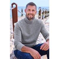 WoolOvers Men's Mens Lambswool Polo Neck Jumper in Light Grey | Size: Large