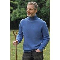 WoolOvers Men's Mens Lambswool Polo Neck Jumper in Mid Blue | Size: XL