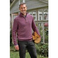 WoolOvers Men's Mens Lambswool Zip Neck Jumper in Plum | Size: Small