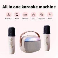 Portable Karaoke Speaker with Wireless Mics & RGB Lights in White