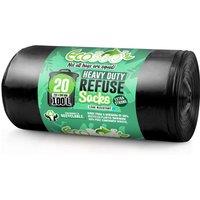 ECOBAG NOT ALL BAGS ARE EQUAL 20 Pack Extra Strong Heavy Duty Refuse Sacks - 100L / 35 Microns in Black