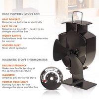 St Helens Prem-I-Air Heat Powered 3 Blade Stove Fan Thermometer in Black
