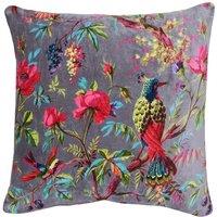 Paoletti Paradise Nature Print Velvet Cushion in Grey