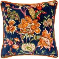 Wylder Tropics Georgia Printed Velvet Cushion in Blue | Size: 45 cm x 45 cm