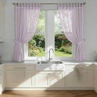 Luxury Living Voile Tab Top Curtain Pair with Crystal Tie Backs Sheer Window Panels in Lavender | Size: 145 cm width x 122 cm drop