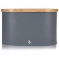 Swan Bread Bin with Wooden Lid in Grey