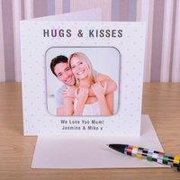 Uniqueful Personalised Hugs & Kisses Photo Upload Coaster Card for Mum in White