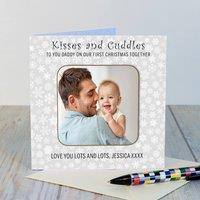 Uniqueful Personalised Daddy First Christmas Photo Upload Coaster Card for Dad in Grey