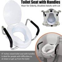 ATEK White Disabled Raised Toilet Seat with Handles for Elderly Elevated Toilet Riser with Lid, for Disabled & Adults Support Handles