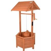 Gr8 Garden Wooden Garden Wishing Well Bucket Planter Plant Flower Pot Patio Ornament in Light Brown