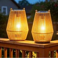 Gr8 Garden 2 x Natural Colour Rattan Effect Solar Lanterns in Brown