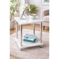 SPOT ON DEALZ Modern White Side Table with 2 Tier Storage & Stainless Steel Legs