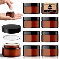 volila 8-Pack Amber Glass Jars 30ml w/ Lids & Spatula UV Cosmetic Containers