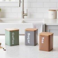 Almineez Stylish Tea Coffee Sugar Jar Canisters W Bamboo Lids Multi Coloured