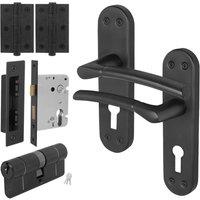 AFIT Matt Black Door Handle Euro Lock Double Cylinder Hinges | Size: 150mm x 150mm