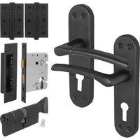 AFIT Matt Black Door Handle Euro Lock Thumbturn Cylinder Hinges | Size: 150mm x 150mm