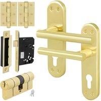 AFIT T-Bar Satin Brass Euro Double Cylinder Lock Set Hinges in Gold | Size: 150mm x 150mm