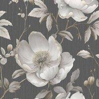 Muriva Alethia Floral Textured Wallpaper in Dark Grey