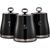 Geepas 3-Piece Tea Coffee Sugar Canisters Set 1.4L Carbon Steel Body in Black