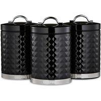 Geepas Argyle 3-Piece Tea Coffee Sugar Canisters Set 1.3L Containers in Black