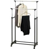 Nordara Adjustable Double-Rail Rack on 4 Castor Wheels Tidy Clothes Rail in Black