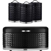Geepas Argyle 4 Piece Kitchen Storage Set With Bread Bin & Tea Coffee & Sugar Canisters in Black