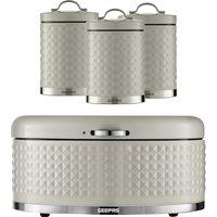 Geepas Argyle 4 Piece Kitchen Storage Set With Bread Bin & Tea Coffee & Sugar Canisters in Cream