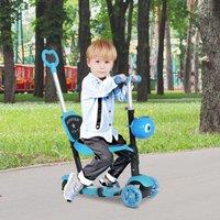 HOMCOM 5-in-1 Kids Toddler 3 Wheels Mini Kick Scooter Push Walker w/ Removable Seat in Blue