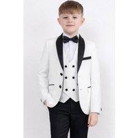 Vivaki Boy's 5 Piece White/Black Tuxedo Suit in White | Size: 18-24 m