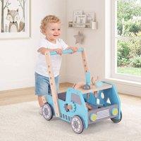 CASART Kids 2-in-1 Wooden Baby Walker Toddler Push Walker w/ & Bottom Storage in Blue