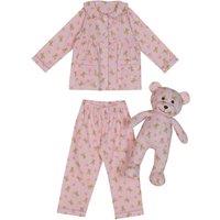 LunaMia Girl's Misha Pyjama Set with Matching Teddy Bear in Pink | Size: 1-2 Years