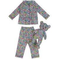 LunaMia Girl's Bloom Pyjama Set with Matching Teddy Bear | Size: 1-2 Years