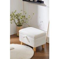 Living and Home Teddy Fleece Upholstered Storage Ottoman in White | Size: Large