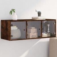 Berkfield Home Wall Cabinet with Glass Doors Smoked Oak 102x37x35 cm in Brown | Size: 102 x 37 x 35 cm