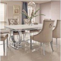 Stratus Interiors Arriana Marble Top Dining table with Circular Metal Stand 1.8mt in Cool White