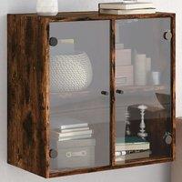 Berkfield Home Wall Cabinet with Glass Doors Smoked Oak 68x37x68.5 cm in Brown