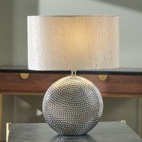 Ruma Dot Pattern Embossed Silver Textured Ceramic Table Lamp in Grey